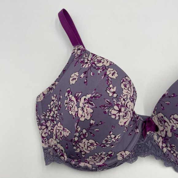 Adore Me Bra 34DD Floral Padded Underwire Feminine Pattern Print Purple White - Picture 8 of 10